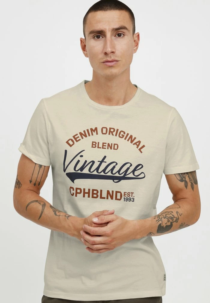 Tout neuf 😀 Blend BHERWIN - T-shirt Imprimé - Egret ⭐